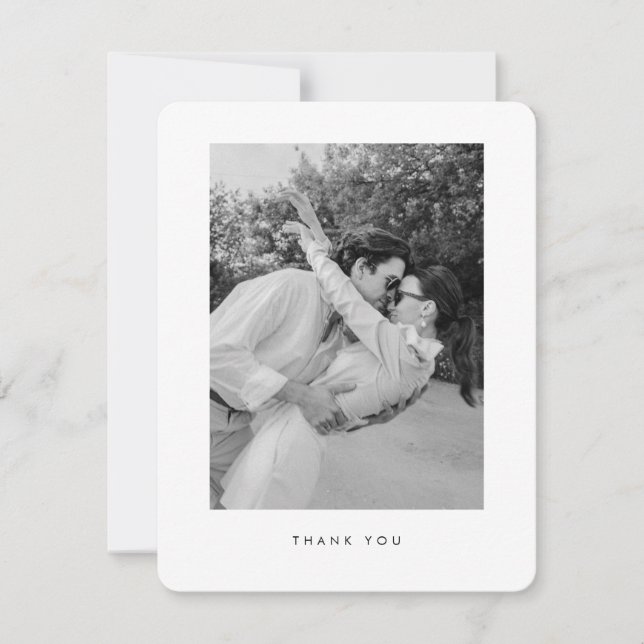 Simple Modern Wedding Photo Rounded Thank You Card (Front)