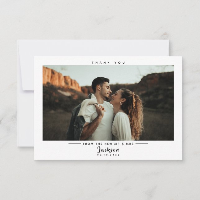Simple Modern Wedding Photo Thank You Card (Front)