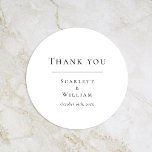 Simple Modern Wedding Round Thank You Sticker<br><div class="desc">This simple modern wedding round thank you sticker design is a timeless fusion of classic charm and contemporary simplicity. With a focus on minimalist style, this design features clean lines, neutral tones, and a sophisticated black and white palette, ensuring every detail exudes refined simplicity. Whether you're planning a traditional ceremony...</div>