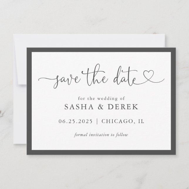 Simple Modern Wedding Save the Date Charcoal (Front)