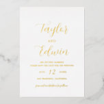 Simple Modern Wedding Save The Date Gold<br><div class="desc">Contemporary gold foil wedding Save The Date featuring a simple and minimalist layout with your names in an elegant calligraphy script and your wedding details below in a modern format.  A non photo option for a couple who wants a Save the Date without pictures.</div>