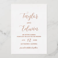 Simple Modern Wedding Save The Date Rose Gold