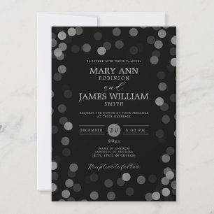 Simple Modern Wedding Silver Confetti Black Invitation