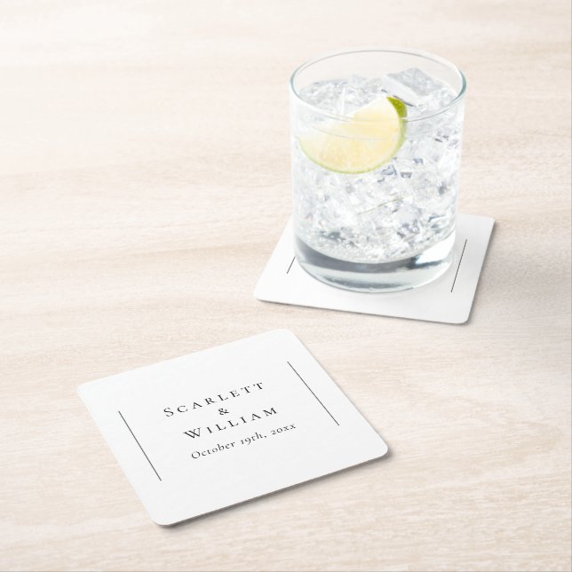 Simple Modern Wedding Square Paper Coaster (Insitu)