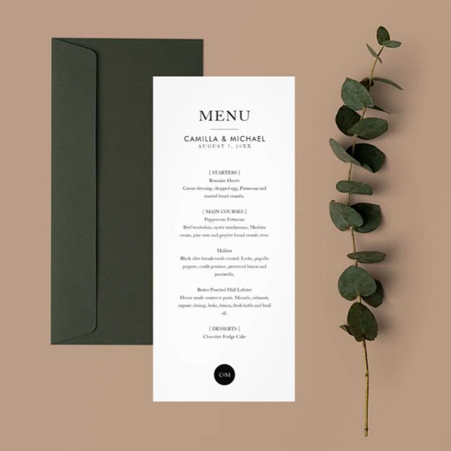 Simple Modern Wedding Vertical Menu Cards (Modern Vertical Wedding Menu Card.)