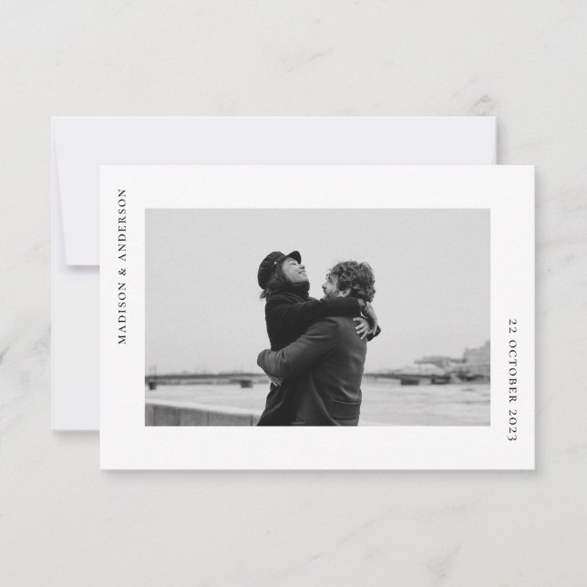 Simple Modern Wedding with Romantic Photo Thank You Card (Front)