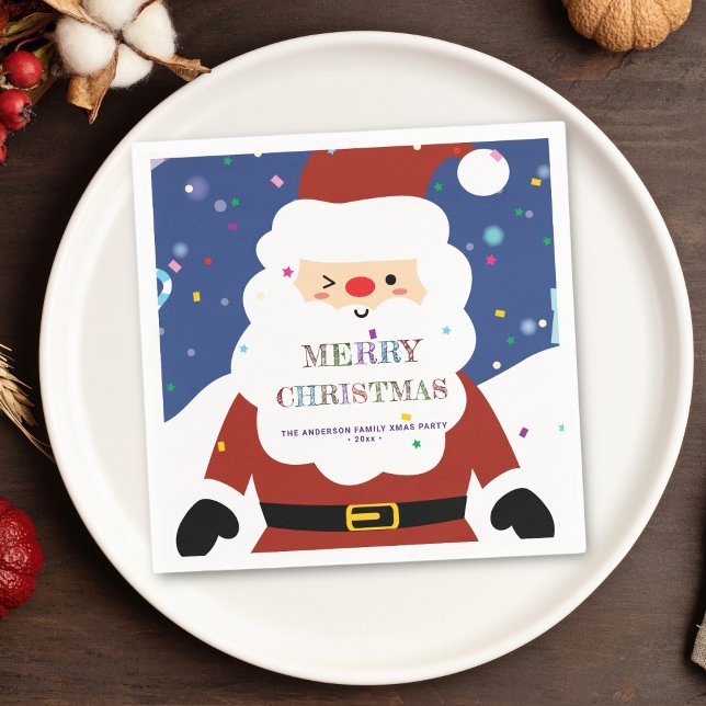 Simple Modern Whimsical Cute Santa Christmas Party Napkin (Creator Uploaded)