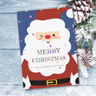 Simple Modern Whimsical Cute Santa Merry Christmas Holiday Card