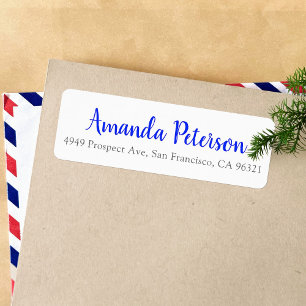 Simple Modern Whimsical Script Blue Return Address