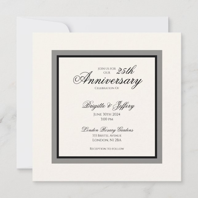 Simple modern white 25th anniversary wedding  invitation (Front)