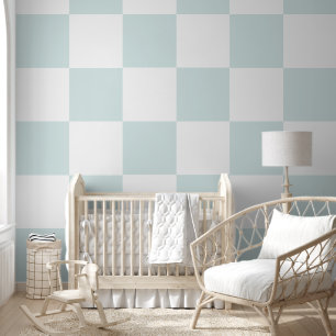 Simple Modern White and Aqua Chequerboard Pattern Wallpaper