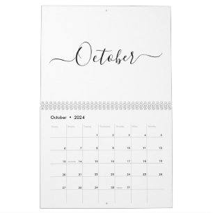 Simple modern white and black script month custom calendar