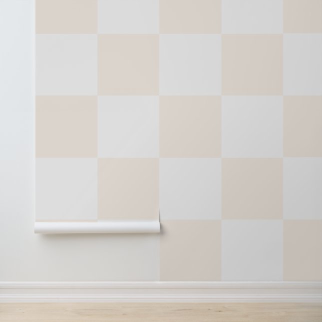 Simple Modern White and Cream Chequerboard Pattern Wallpaper (Application)