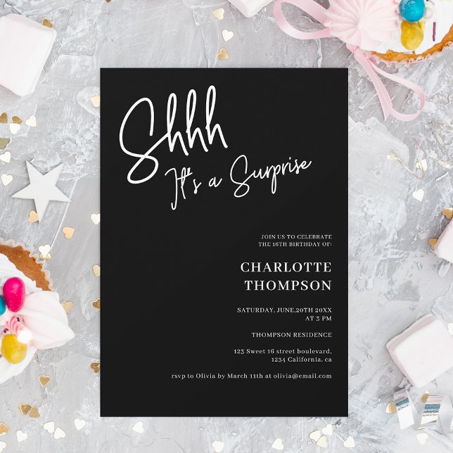 simple modern white black photo surprise Sweet 16 Invitation (Creator Uploaded)