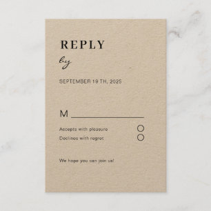 Simple modern white black RSVP accompanying card