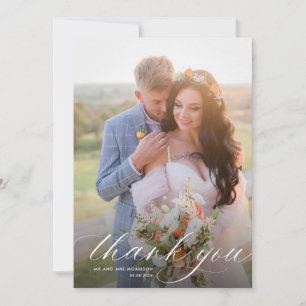 Simple modern white calligraphy wedding thank you card
