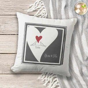 Simple Modern White Dove Red Heart Couple Cushion