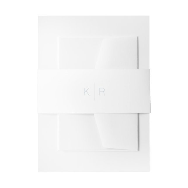 Simple Modern White & Dusty Blue Monogram Invitation Belly Band (Front Example)