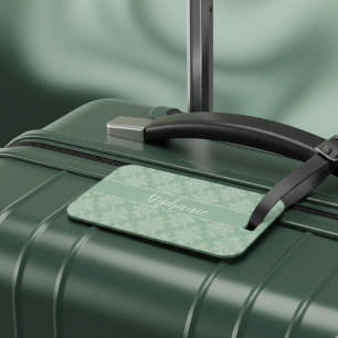 Simple Modern White Floral Damask Light Sage Luggage Tag