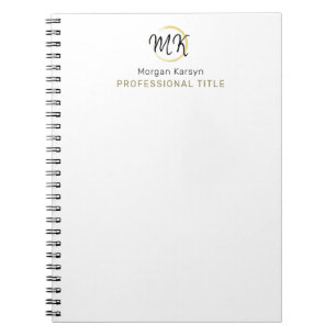Simple Modern White Gold Elegant Template Monogram Notebook