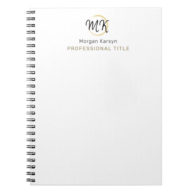 Simple Modern White Gold Elegant Template Monogram Notebook (Front)