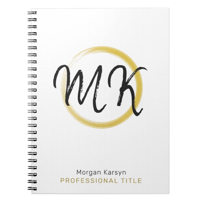 Simple Modern White Gold Elegant Template Monogram Notebook (Front)