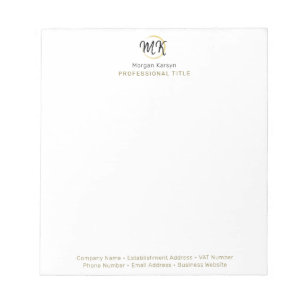 Simple Modern White Gold Elegant Template Monogram Notepad