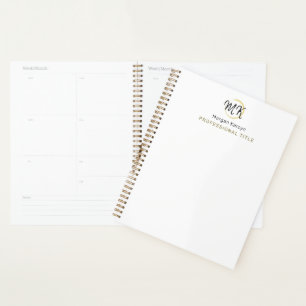 Simple Modern White Gold Elegant Template Monogram Planner