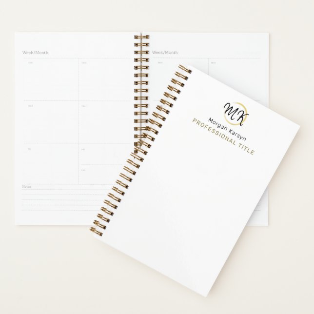 Simple Modern White Gold Elegant Template Monogram Planner (Display)