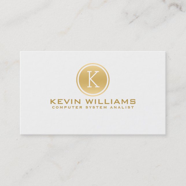 Simple Modern White & Gold Geometric Accent Business Card (Front)