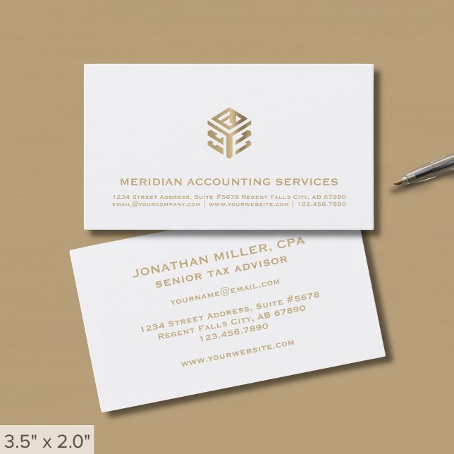 Simple Modern White Gold Logo Business Card (Creator Uploaded)