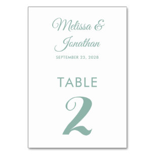 Simple modern white mint green elegant wedding table number