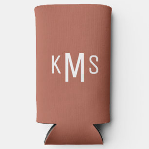 Simple Modern White Monogram Cinnamon Seltzer Can Cooler
