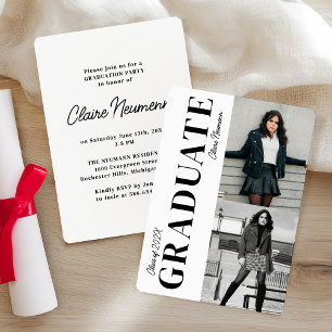 Simple Modern White Photo Collage Graduation Party Invitation
