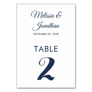 Simple modern white Prussian blue elegant wedding Table Number
