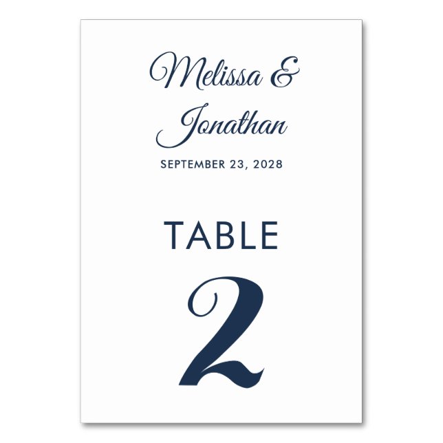 Simple modern white Prussian blue elegant wedding Table Number (Front)