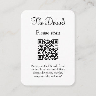 Simple Modern White Wedding Details with QR Code Enclosure Card