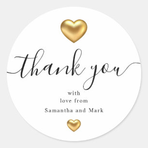Simple Modern White Wedding Gold Heart Classic Round Sticker