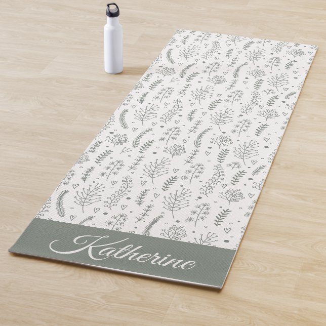 Simple Modern Wildflower Floral Script Name  Yoga Mat (In Situ)