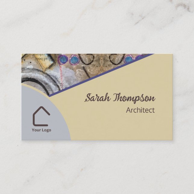 Simple Modern with Abstract Accents QR Code Logo Business Card (Front)