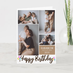 Simple Modern Wood Birthday Stylish Photo Collage Card