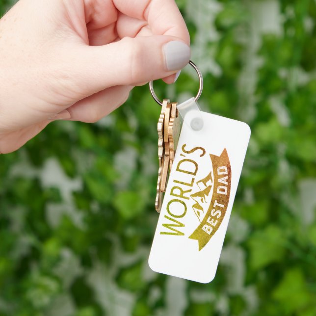 Simple Modern "World's Best Dad" mountains  Key Ring (Hand)