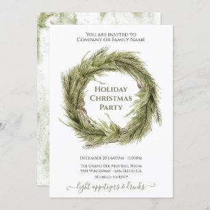 Simple Modern Wreath Christmas Holiday Party Invitation