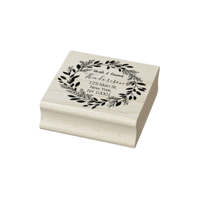Simple Modern Wreath Married Couple Return Address Rubber Stamp (Stamp)