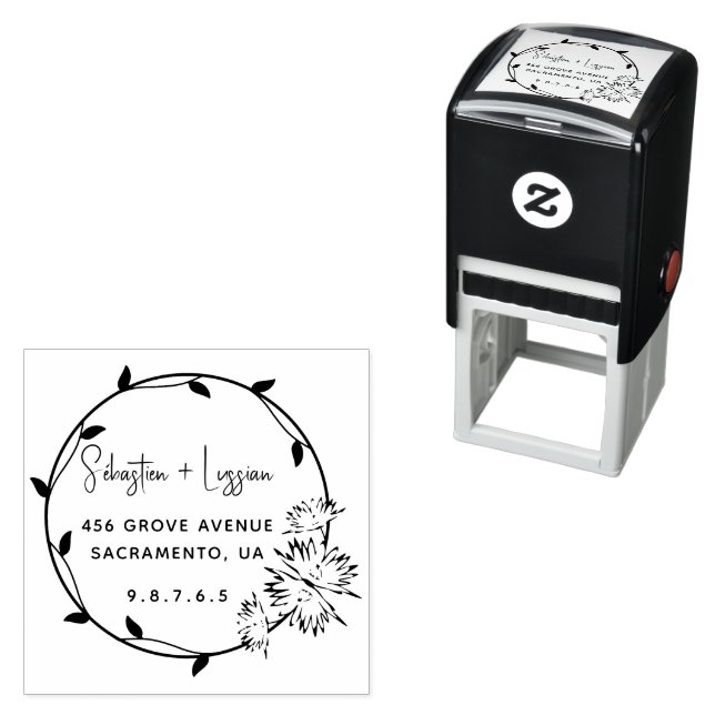Simple Modern Wreath Married Couple Self-inking Stamp (In Situ)