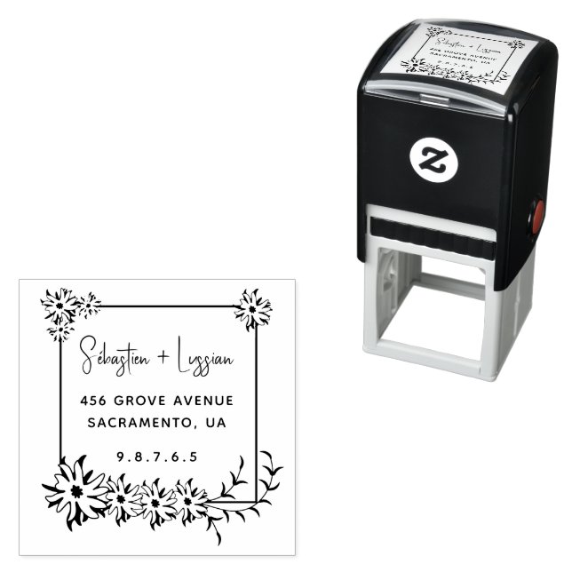 Simple Modern Wreath Married Couple Self-inking Stamp (In Situ)