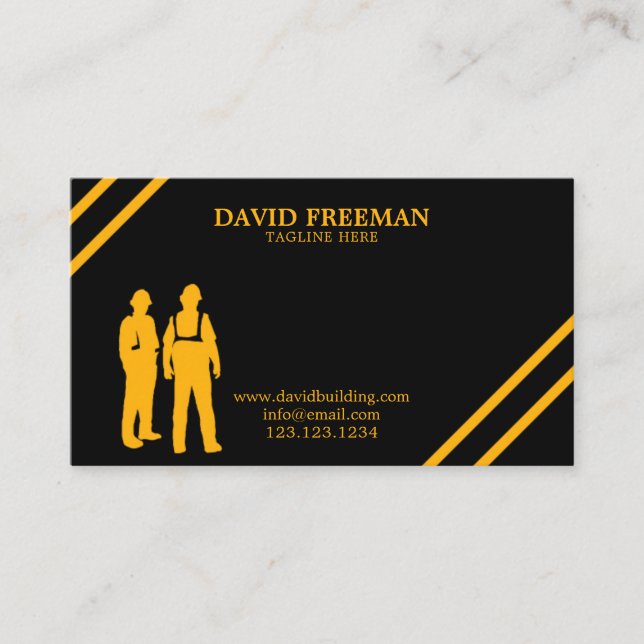 Simple Modern Yellow & Black Construction Manager Business Card (Front)