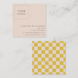 Simple Modern Yellow Chequerboard Your Logo Custom Square Business Card