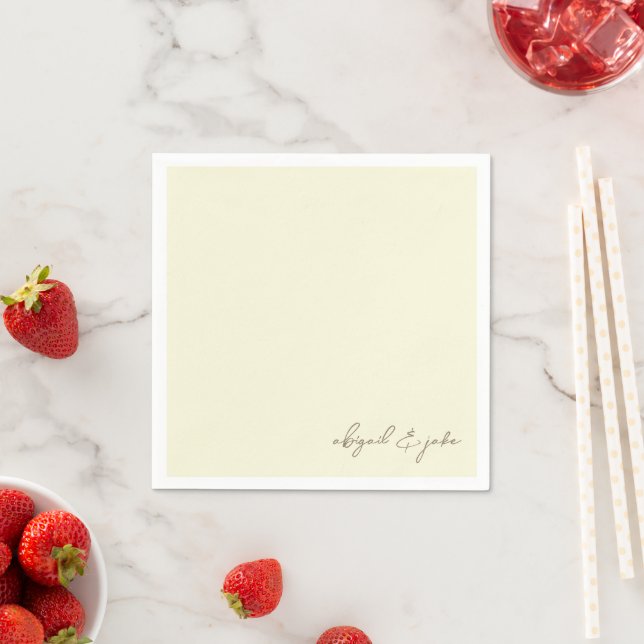 Simple Modern  Yellow Gold Names Wedding  Napkins (Insitu)