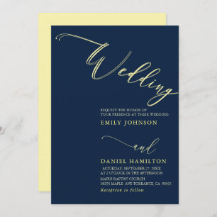 Simple Modern Yellow Navy Calligraphy Wedding Invitation